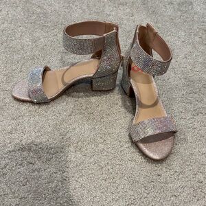 GB Girls Sparkling Silver Ankle Strap Heels